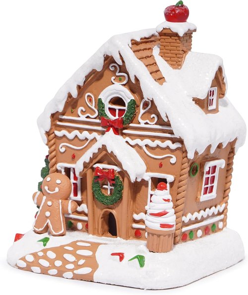 Hodao Gingerbread House Decoration - Handmade Polyresin Xmas Figurine for Winter Decor | Brown