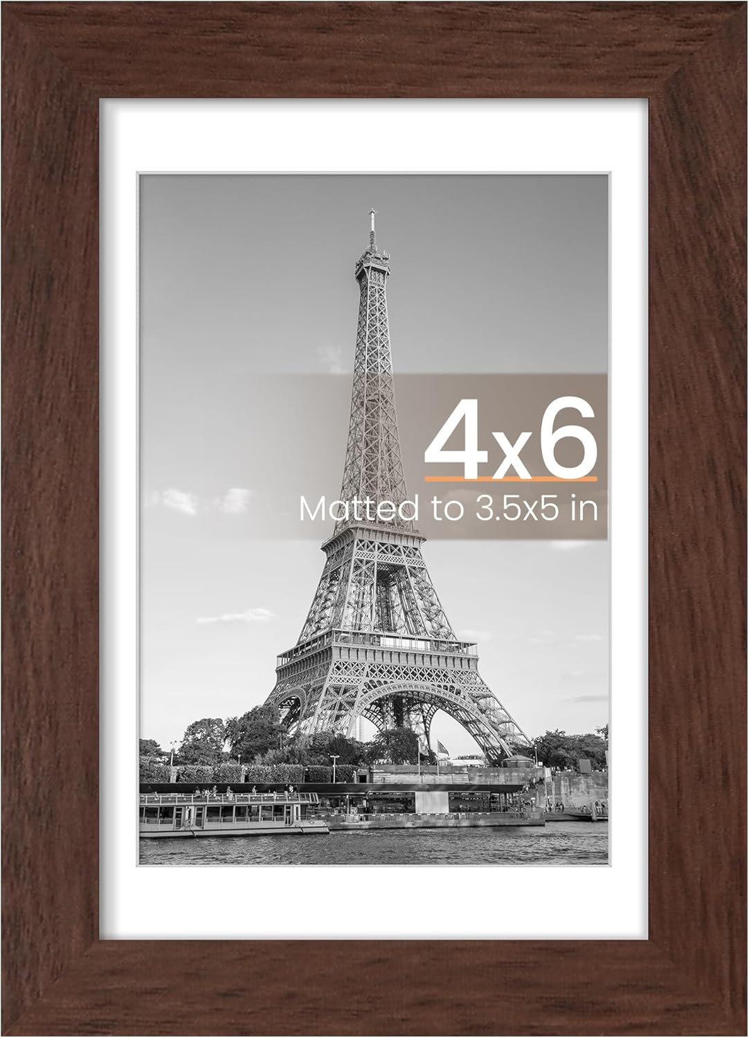 Upsimples 4x6 Picture Frame - Elegant Brown Wall Hanging Frame for 3.5x5 or 4x6 Photos | 1 Pack