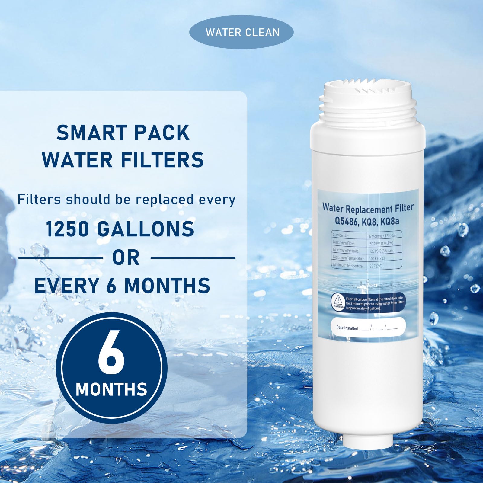 B150/K150 Water Filter Replacement Cartridge Compatible with Keurig Brewers B150P/K150P, B155/K155, K2500, K3000/K3000SE, B3000/B3000SE, K3500, & K4000. Replaces Q5486, KQ8, KQ8a Filters. 3 Pack