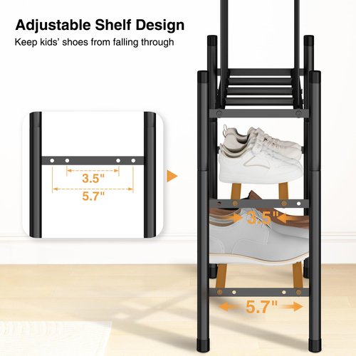 STO STO Detachable Shoe and Boot Rack Organizer, Metal Stackable Boot Rack for 6 Pairs, 2-Tier Shoe Rack for 9 Pairs, Adjustable Shelf Width, Space-Saving Shoe Boot Storage for Closet Entryway Mudroom