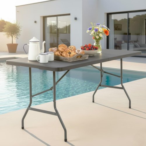 FDW Folding Table - 6FT Portable Picnic & Party Table with Carrying Handle | Black Color