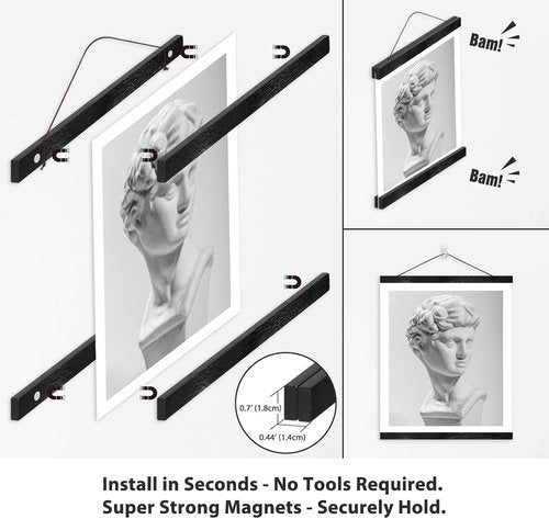 HONKKI Magnetic Poster Hanger Frame - Black Wood Picture Frame for 33x23, 33x47, 24x33 Movie & Music Posters