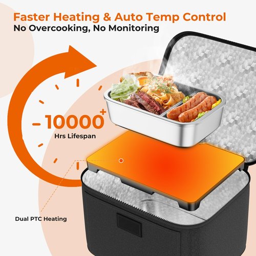 DDHTSAL Electric Lunch Box Food Heater - 12V/24V/110V 3-in-1 Portable Oven Car Food Warmer, Mini Personal Microwave Heated for RV, Truck, Camping, Travel, Work, Office and Home Use