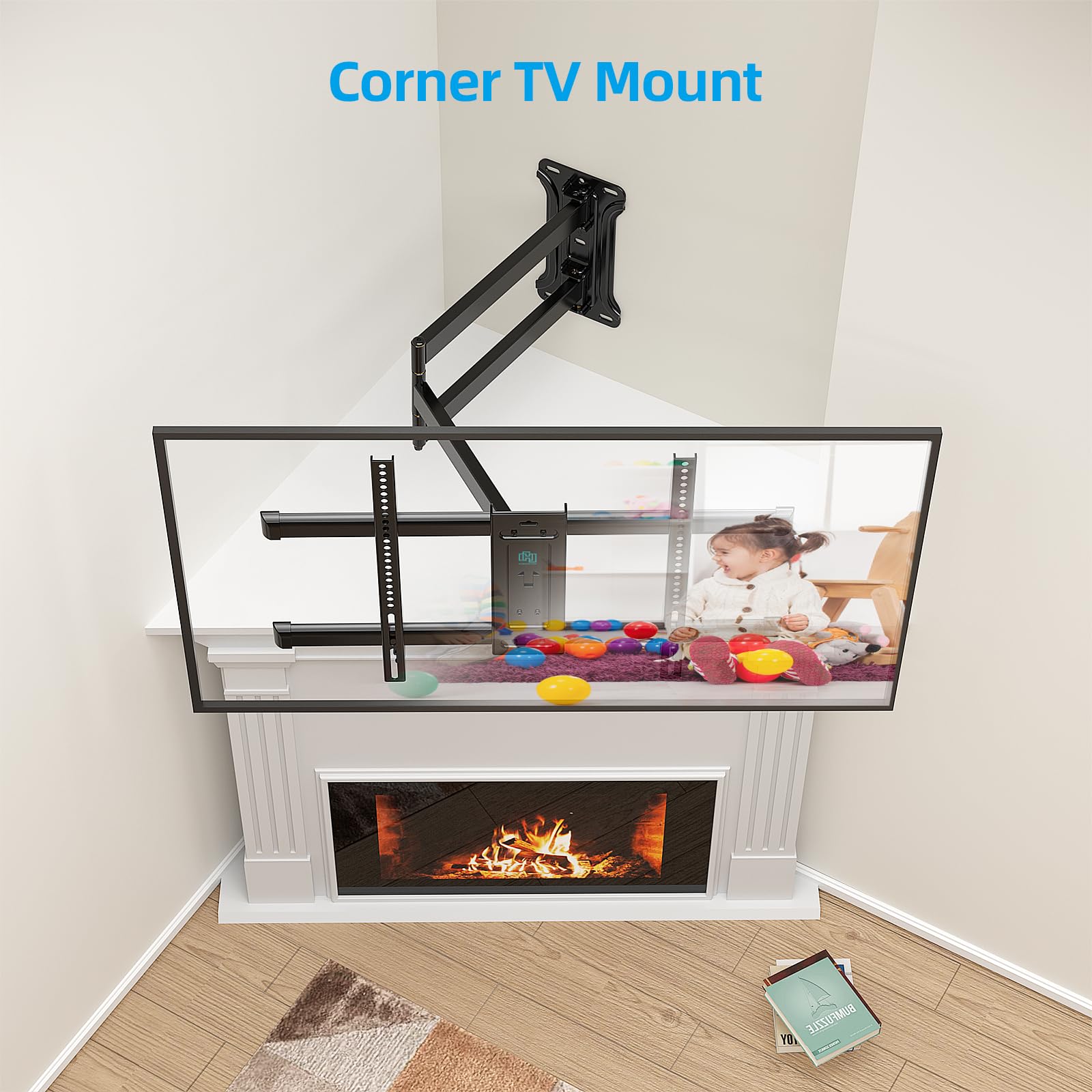 HCMOUNTING Pre-Assembled Corner TV Wall Mount for 32-80" TVs, Full Motion with Smooth Gliding Extension, 30" Long Arm, Single Stud Installation Holds 100lbs, Max VESA 600x400mm