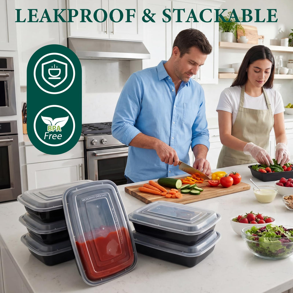 FUHITIM 90 Pack 28 oz Disposable Containers with Lids, Meal Prep Containers，Sturdy Leakproof & Food Safe, Microwave, Freezer, Dishwasher Safe Food Storage Containers with Lids Easy Open