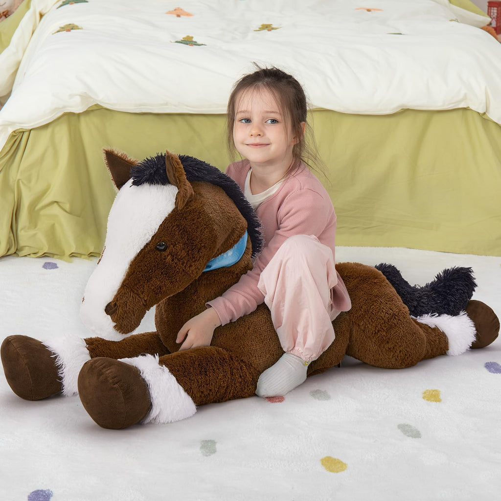 MaoGoLan Large Horse Stuffed Animal for Boy, Big Horse Plush Toy for Girl, Ridable Stuffy Pony for Kids, Coffee Stuffed Pony Plush Pillow for Easter Baby Shower Birthday Party Favor Gifts, 47 inches