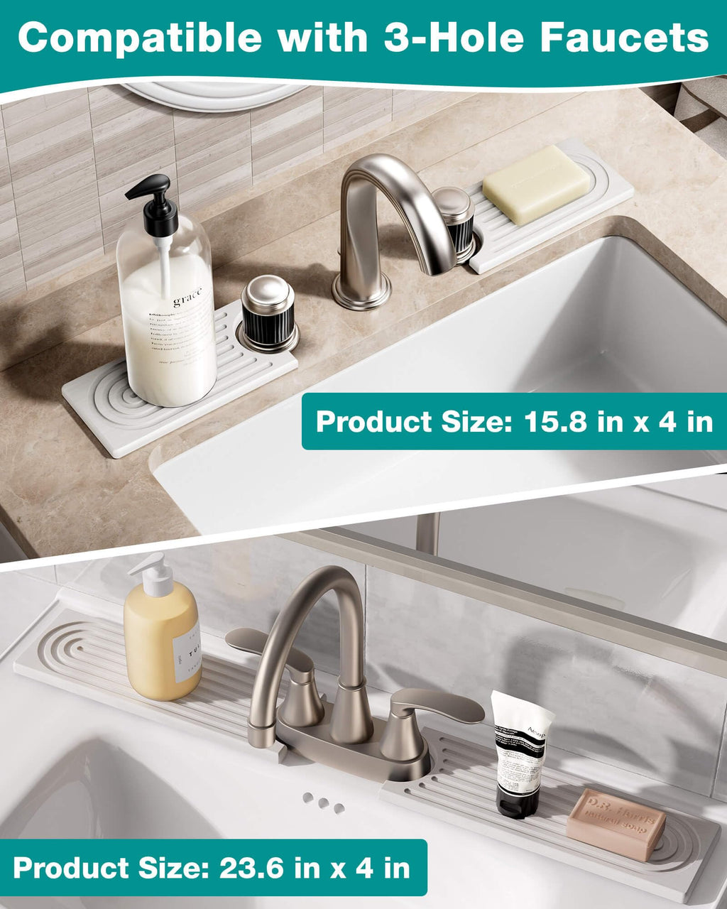 Stone Faucet Mat for Kitchen Sink, Diatomite Sink Protectors - Prevent Moisture Drying Stone Tray Fit Kitchen Counter & Bathroom Counter (White, 23.6" x 4")