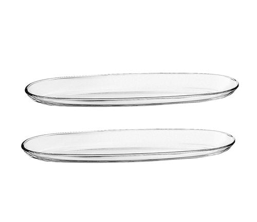 Barski - European Glass - Oval - Serving Tray - Platter - 11" Long, 3.75" Wide - Set of 2 - Made in Europe