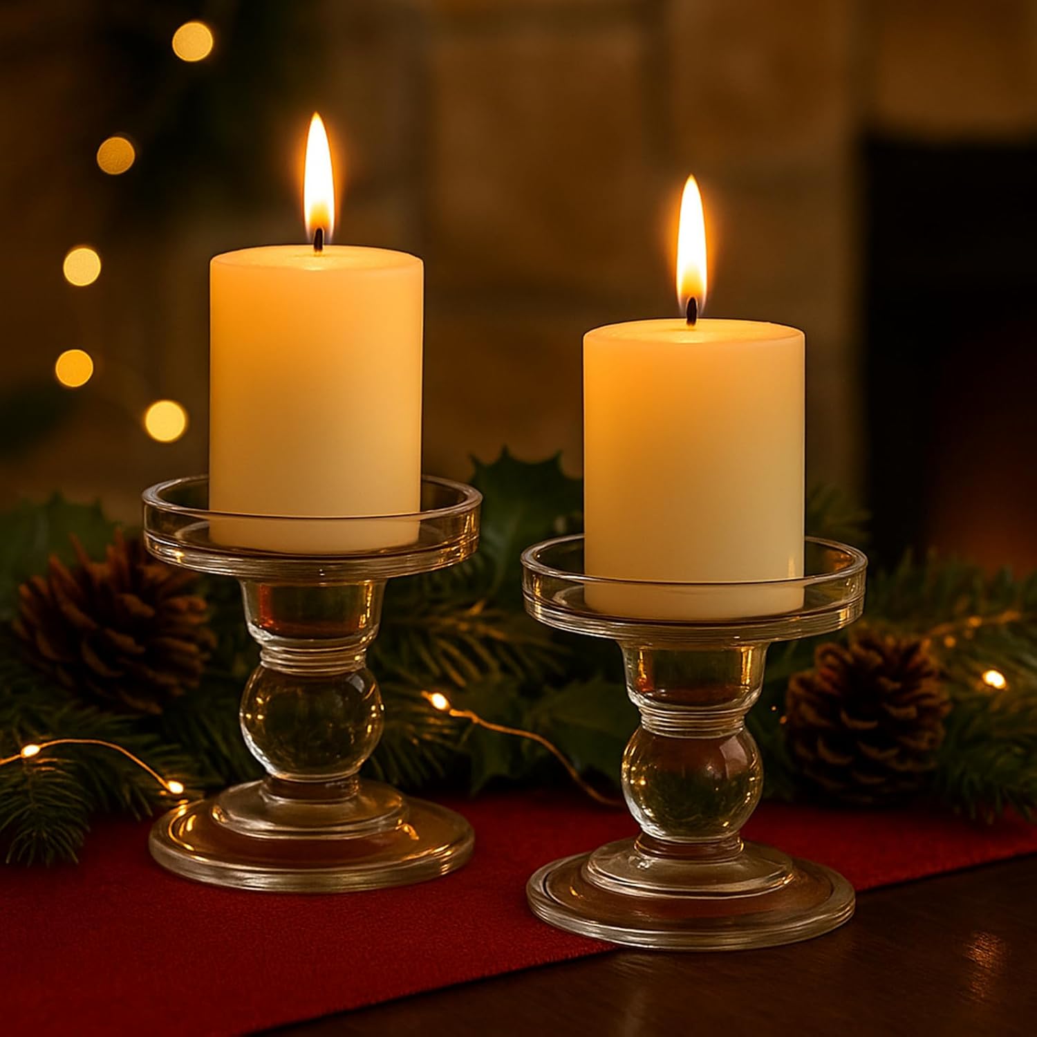Regine Switzerland Glass Candle Holders - Elegant Pillar Candle Holder Set of 3 for Weddings | Home Decor