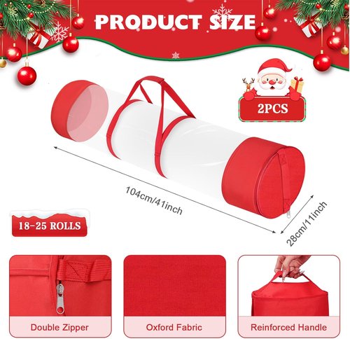 Gift Wrap Storage Organizer by 2Pack - Durable 600D Oxford Fabric - Holds 18-25 Rolls - Red