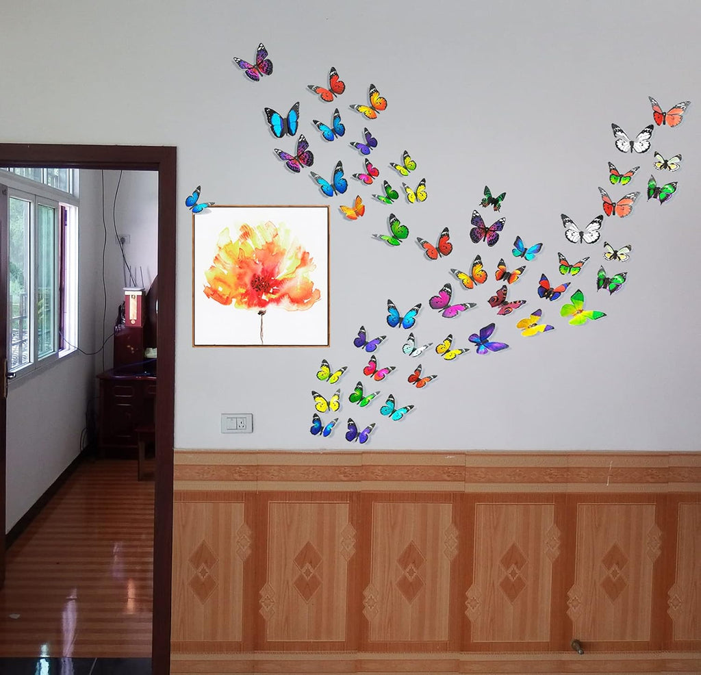 Skiennix 80 PCS Butterfly Wall Decor - Waterproof & Removable Plastic Wings for Home & Bedroom