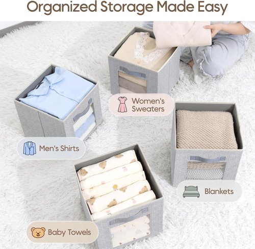 Homsorout Linen Closet Organizers - 6 Pack Fabric Storage Bins with Handles | 11-Inch Cube Organizers for Home