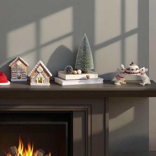 Braxio Gingerbread House Kit - 2PCS Miniature Resin Houses with LED Light | 3 Inch Indoor Christmas Decor
