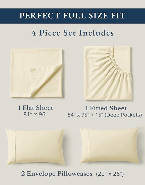 LANE LINEN 100% Organic Cotton Full Sheet Set - Ultra Soft Percale Bedding, Fits Mattresses Up to 15" Deep | Natural Color