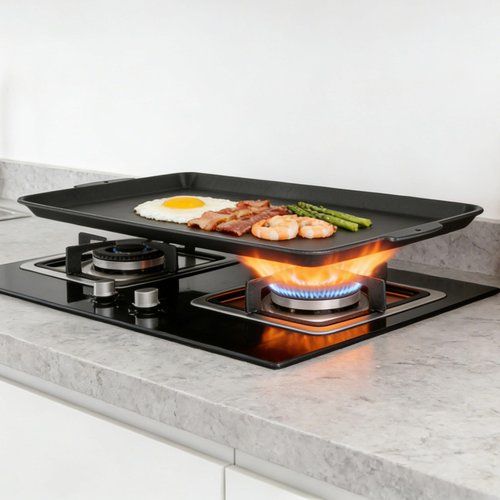 SafBbcue 19 x 11.5 Inch Cast Iron Griddle Pan for Stovetop, Oven, Grill, Campfire, Suitable for Kitchen and Outdoor Cooking, Roasting, Pan Frying, Baking