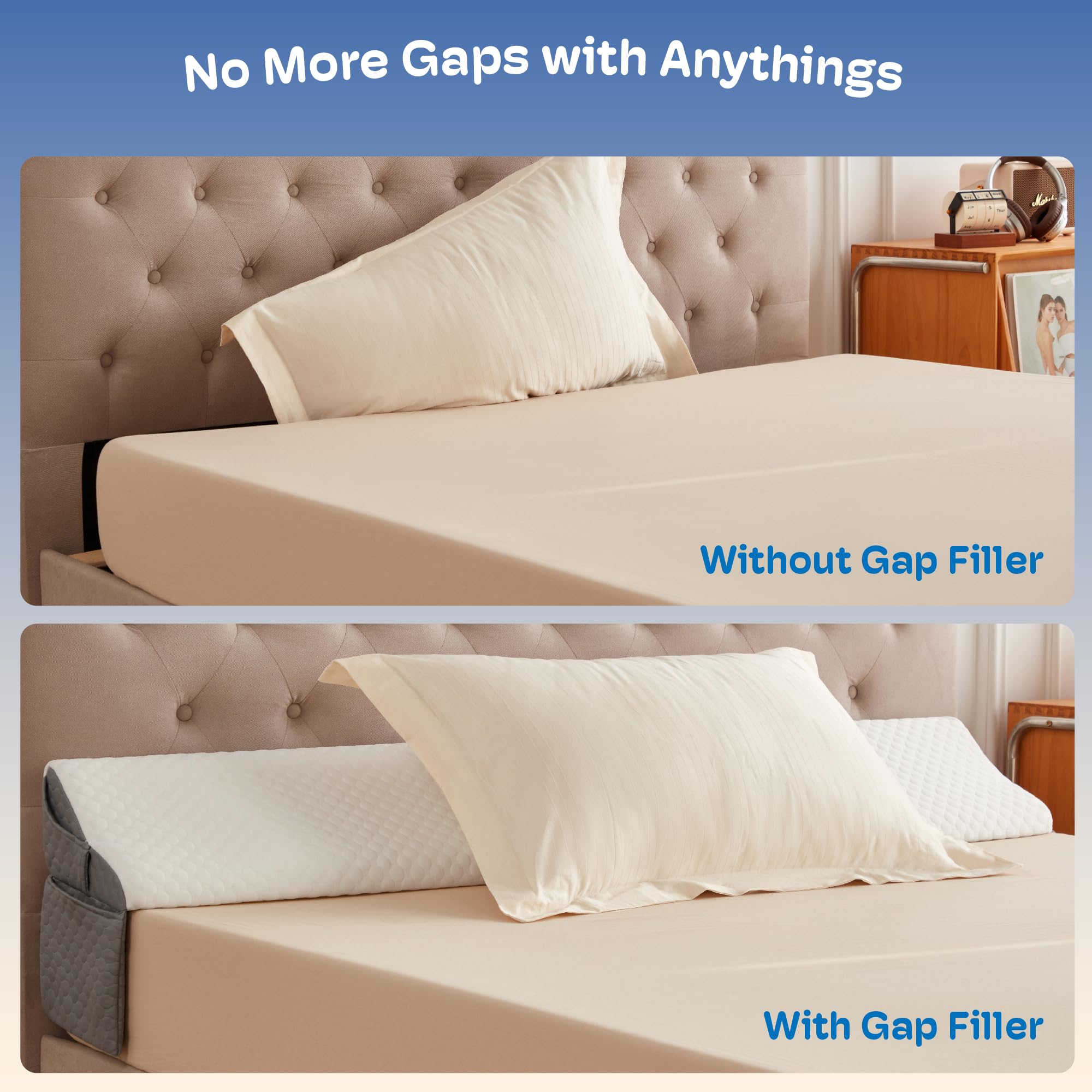 King Size Bed Wedge Pillow Headboard, Pillow Wedge for Headboard Gap(0-8"), Mattress Gap Filler Wedge, Stop Items Falling and Get Quality Sleep,Ergonomic Design, Non-Slip, Breathable(76"X10"X6")