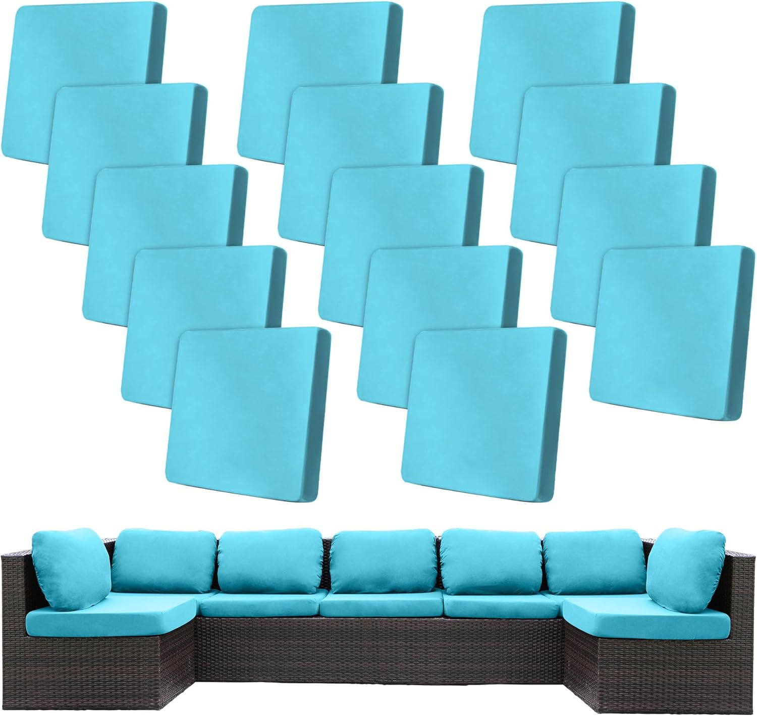 Skiennix 14-Piece Stretch Patio Cushion Covers - Washable Outdoor Sofa Slipcovers | Sky Blue