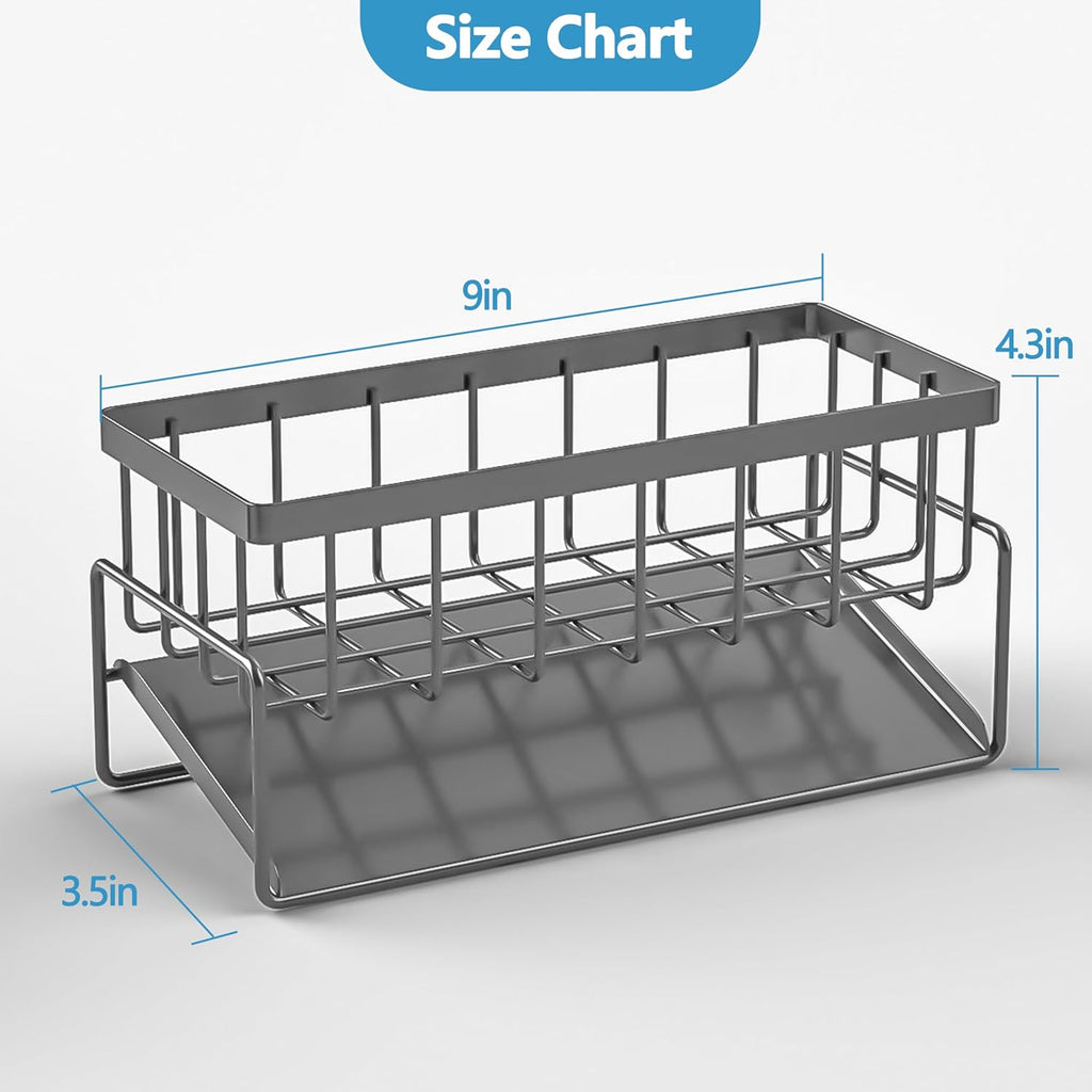Skiennix Sponge Holder - Rustproof Stainless Steel Sink Caddy Organizer | Self-Draining Grey Design
