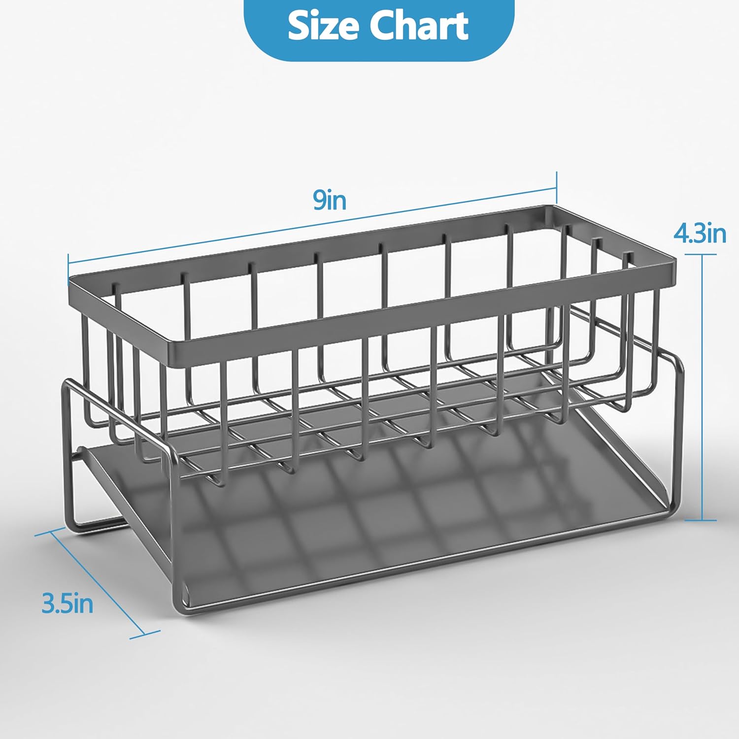 Skiennix Sponge Holder - Rustproof Stainless Steel Sink Caddy Organizer | Self-Draining Grey Design