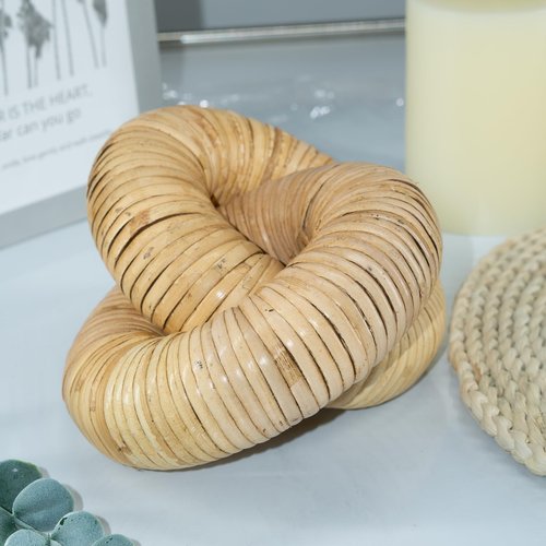 HUAXIN CRAFT H Rattan Chain Link Décor, Hand Woven 2 Pieces Table Decor with Bohemian Style