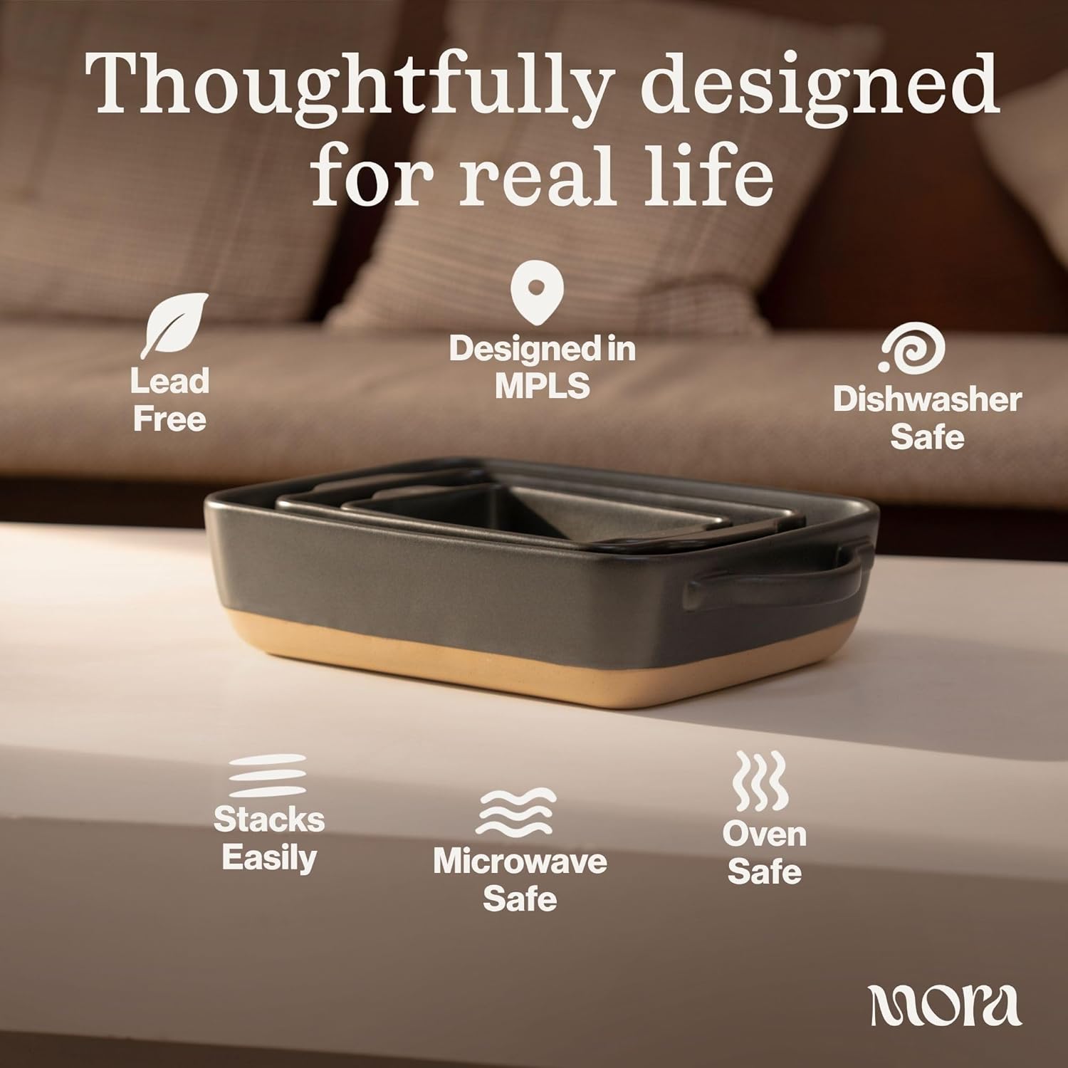 Mora Ceramic Baking Dishes Set of 2 | Versatile Casserole & Loaf Pans - 7x11 in Porcelain, Freezer Safe - Iris