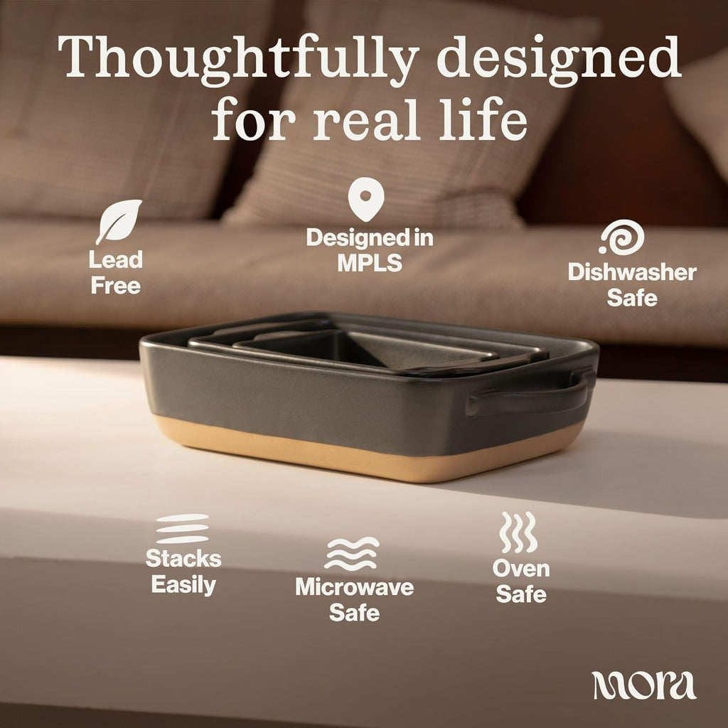 Mora Ceramic Baking Dish - Extra Deep 9x13 in Casserole Pan with Handles | Versatile Porcelain Bakeware in Liquorice