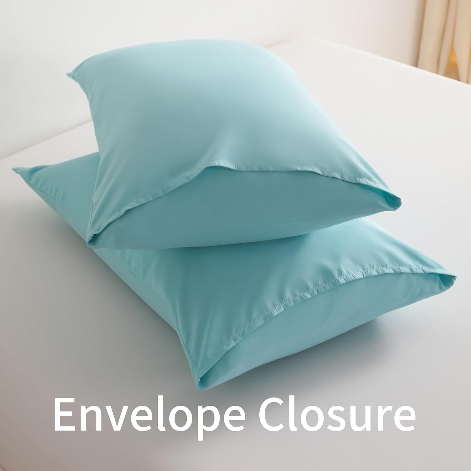BEDSUM Microfiber Pillowcases Set of 2 - Soft, Wrinkle-Resistant, Easy Care | Aqua, 20x26 Inches