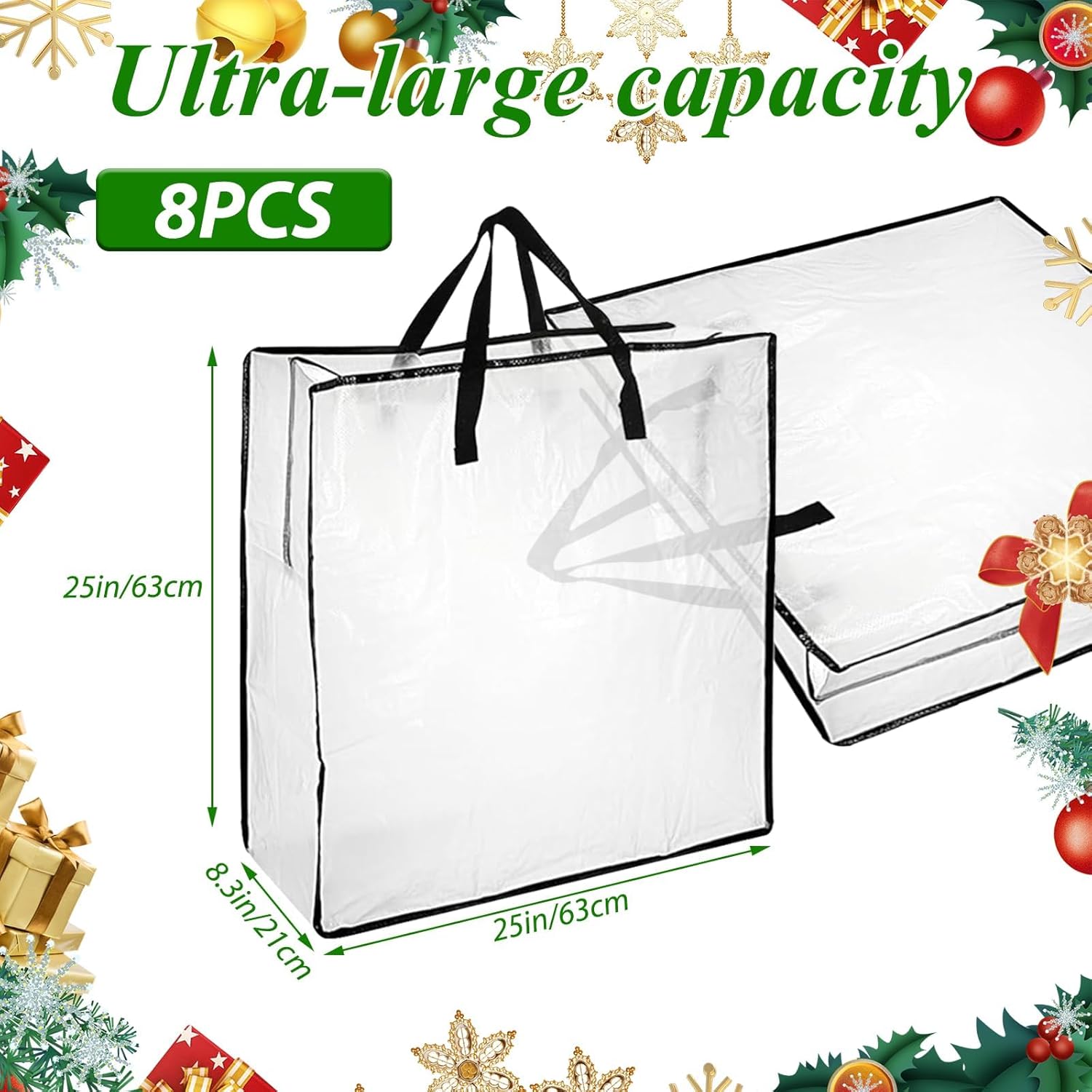 STARVAST Wreath Storage Container - 8 Pack Clear 25" Large Bags with Handles for Easy Carrying