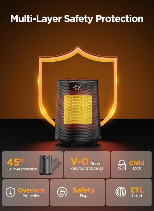 GiveBest Electric Space Heater - Portable Indoor Heater with Thermostat & Remote | 1500W PTC Ceramic, 70° Oscillation, Digital Display, 12H Timer