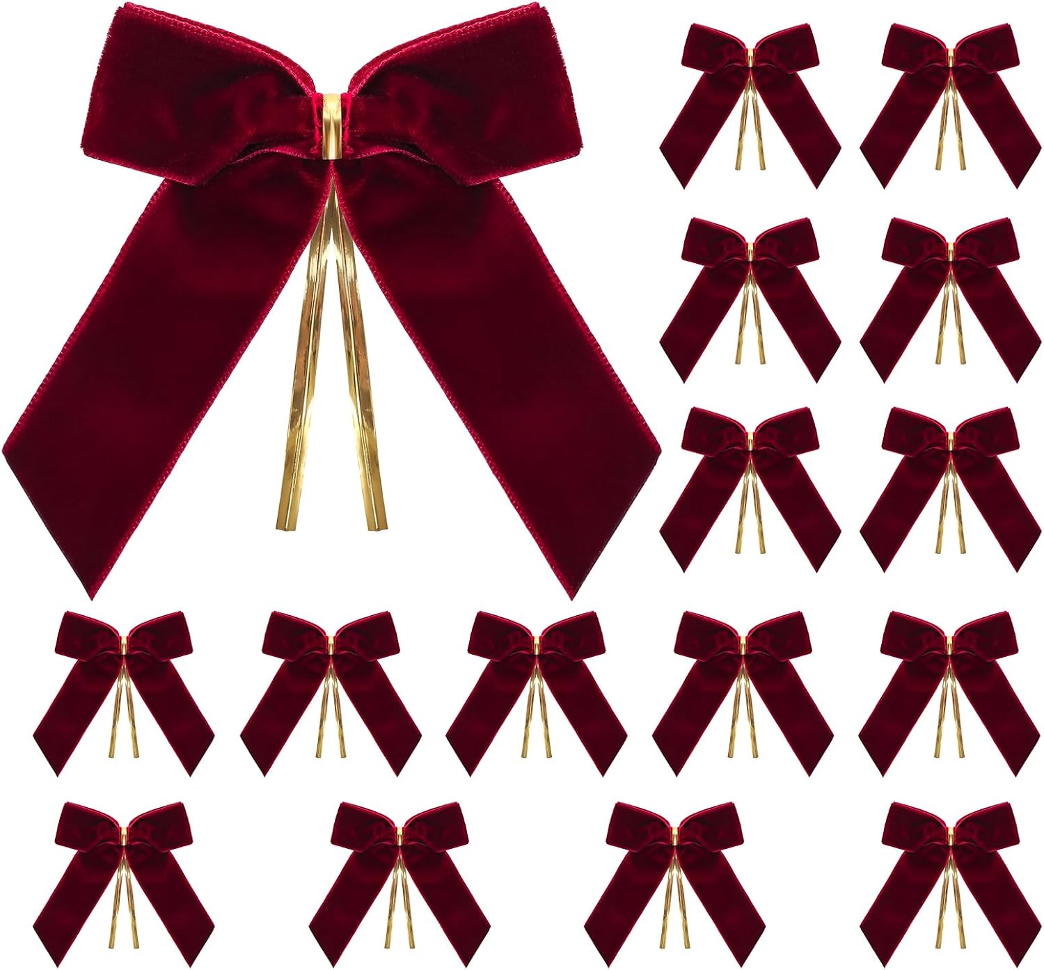 PintreeLand Red Velvet Christmas Bows - 16 Pack Decorative Twist Tie Ribbons | 3.5x3.5 Inch (Wine Red)