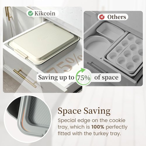 Kikcoin 25 PCS Non-Stick Baking Pans Set - Heavy-Duty Silicone Handle Bakeware | Oven Safe to 450°F, Cream
