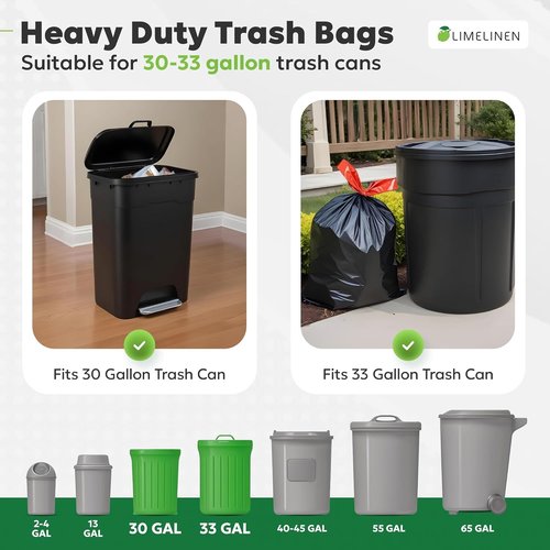 LIMELINEN 30 Gallon Trash Bags - 100 Count Extra Thick Drawstring, Leak & Odor-Resistant Plastic Bags
