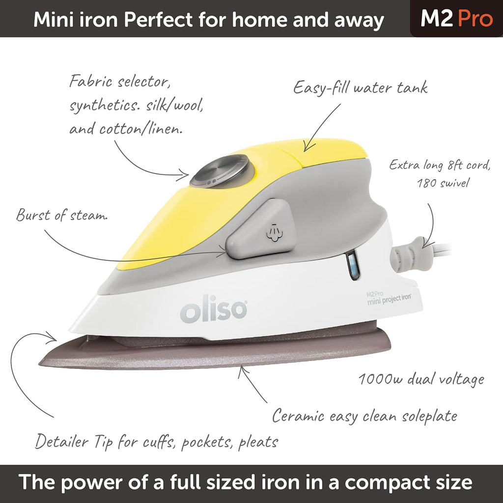 Oliso M2Pro Mini Steam Iron - 1000 Watt Dual Voltage Travel Iron for Sewing & Quilting - Butterscotch