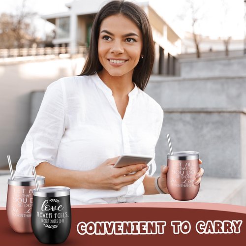 Suttmin 12 Pieces 12 oz Christian Gifts for Women Christmas Inspirational Tumblers Stainless Steel Christian Mugs Cup with Lid and Straw for Women Men Friends
