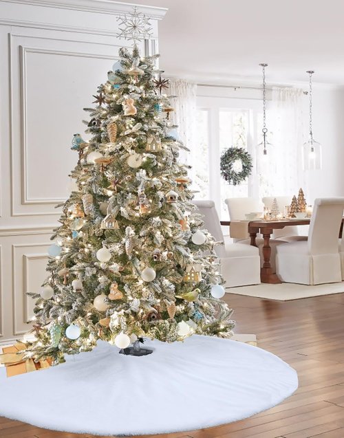 60 Inch White Christmas Tree Skirt, Faux Fur Large Christmas Tree Skirt Holiday Xmas Decorations