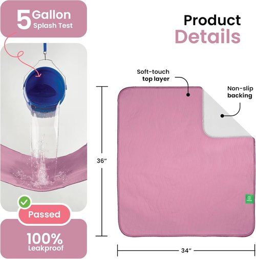 IMPROVIA® Washable Underpads - Heavy Absorbency Reusable Incontinence Pads for Kids & Adults | 34" x 36" - Pack of 4