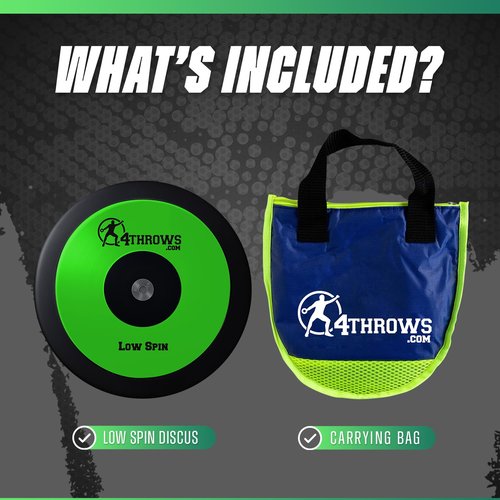 4THROWS Low Spin Competition Discus for Track & Field, High School, College, Men & Women — 70% Rim Weight, IAAF World Athletics Certified with Free Carry Bag, Neon Green and Black, 1kg