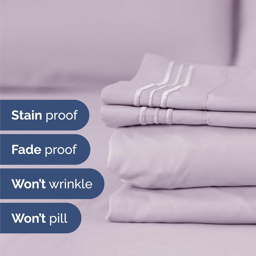 Skiennix Twin Size 3-Piece Sheet Set - Comfy Cooling Bed Sheets - Soft, Wrinkle-Free Light Lavender