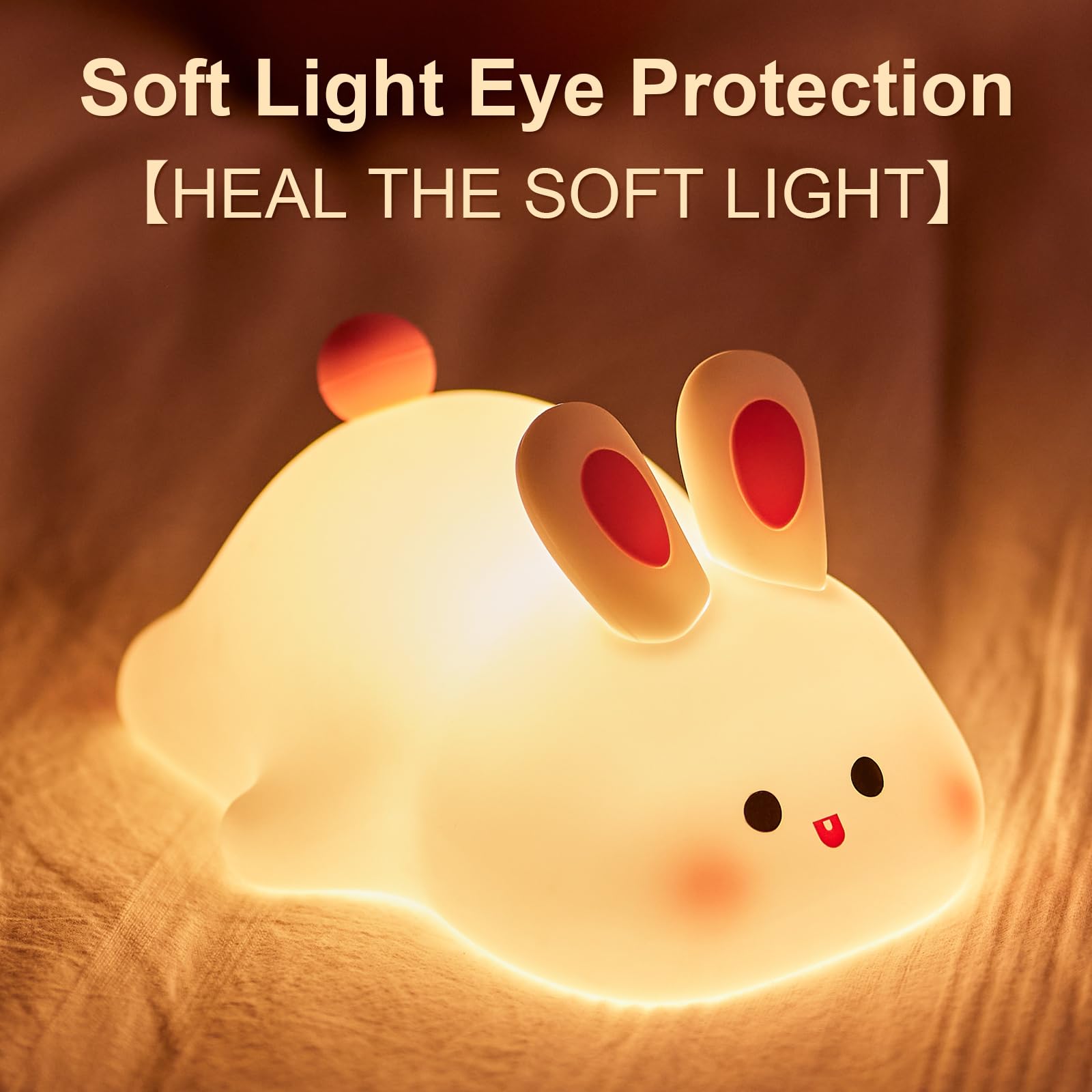 Beszeith Big Face Rabbit Silicone Night Light for Kids,Cute Animal Lamp, Easter Rabbit,Gifts Dimmable Light up Bunny, Nursery Night lamp,Rechargeable Bunny Nightlight, Bedside Lamp for Breastfeeding