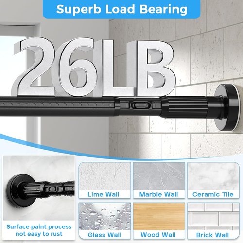 AIZESI Heavy Duty Black Tension Curtain Rod | Adjustable 41-144 Inch - No Drilling, Rust-Resistant for Indoor/Outdoor Use