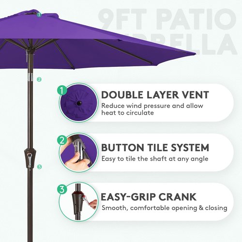 JEAREY 9FT Outdoor Patio Umbrella - UV Protection & Waterproof with Push Button Tilt | Dark Purple