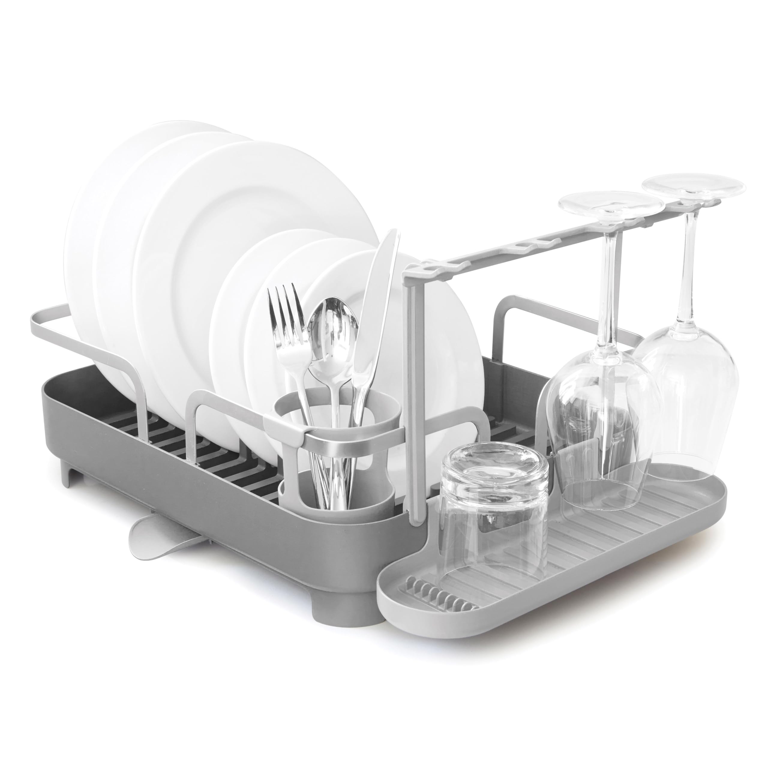 Umbra Holster Dish Rack– Molded Plastic Dish Drying Rack with Drainage Spout, Charcoal