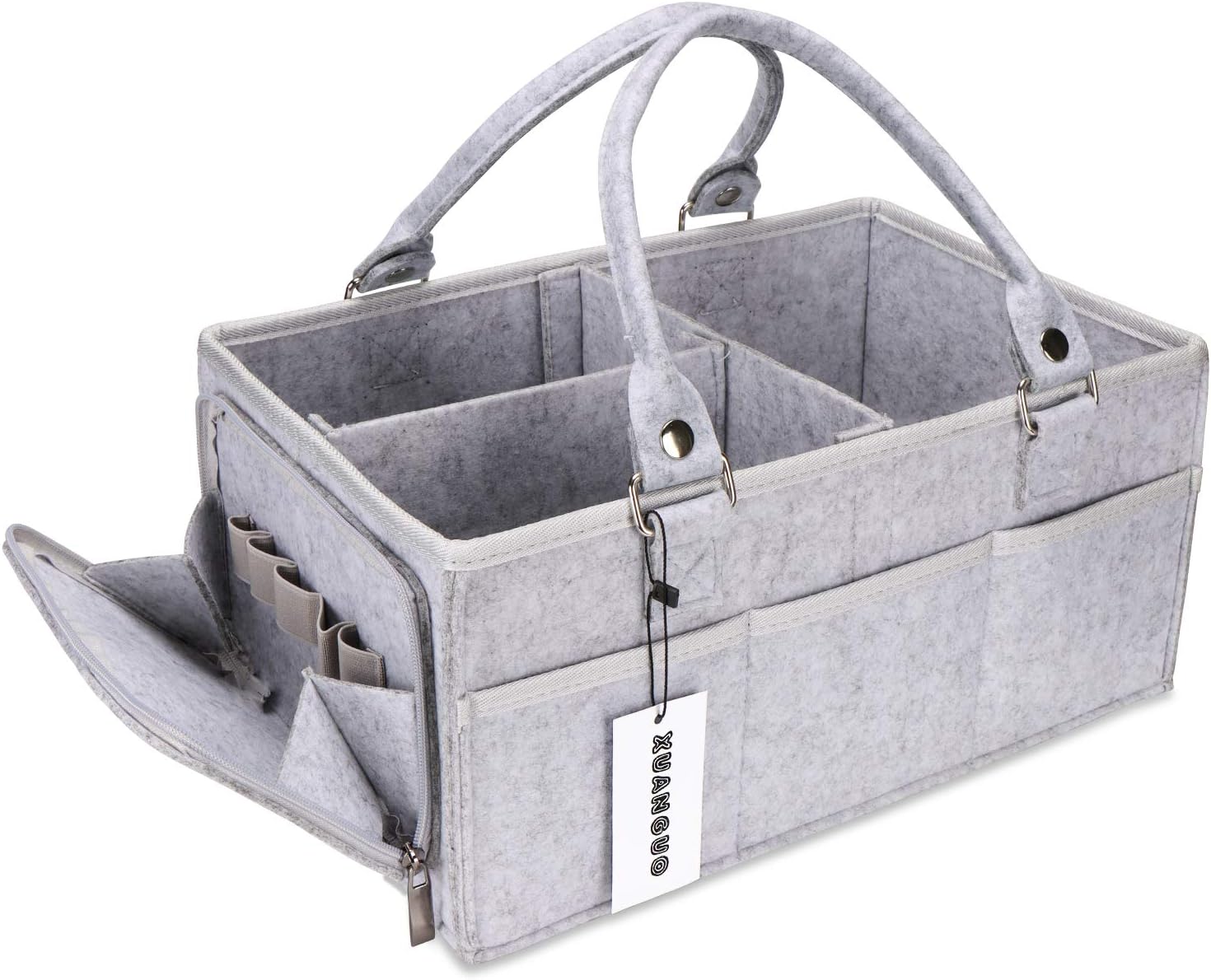 XUANGUO Baby Diaper Caddy Organizer - Portable Grey Nursery Storage Tote with Handle for Newborn Essentials