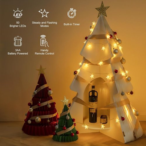 Brightown Star String Lights - 33ft 100 LED Battery Operated Fairy Lights with Remote | Warm White for Indoor & Outdoor Decor