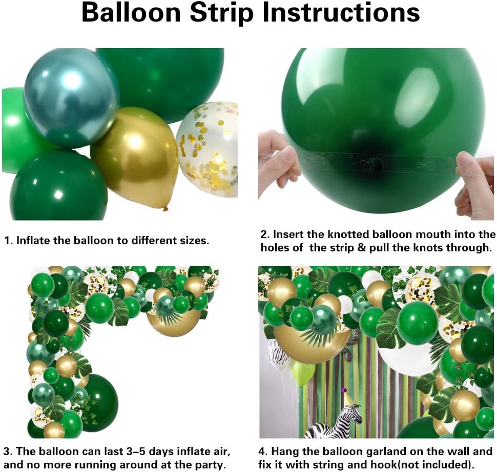 RUBFAC Jungle Balloons Garland Arch Kit - 152pcs Green & Gold Safari Decoration for Wild One Birthday