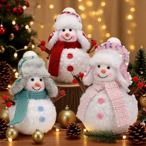 Christmas Snowmen Plush Decorations by [Brand Name] - Set of 3 Collectible Figurines for Festive Home Decor