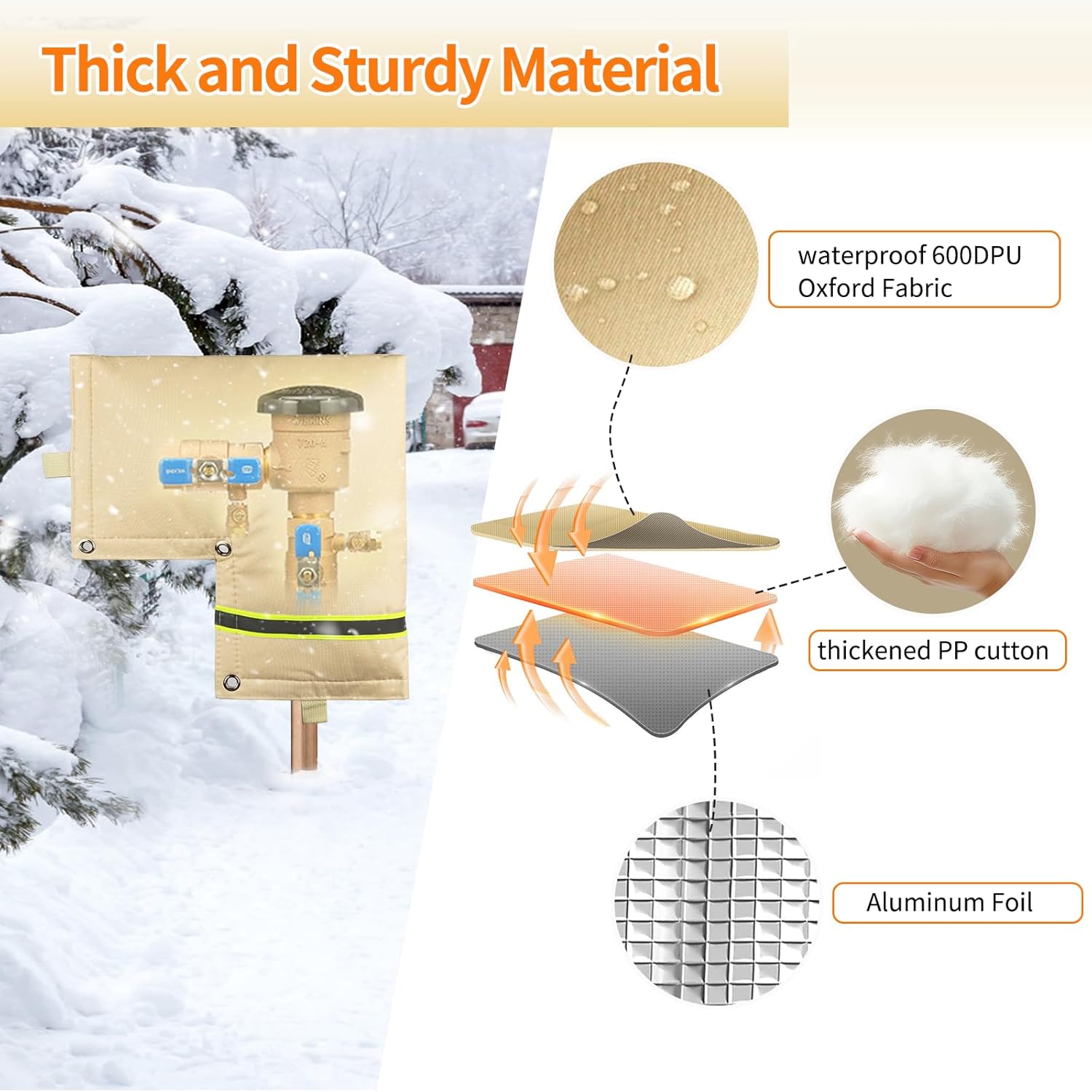 Outdoor Backflow Preventer Cover - Insulated Pouch for Freeze Protection | Beige, 14”W X 13”H