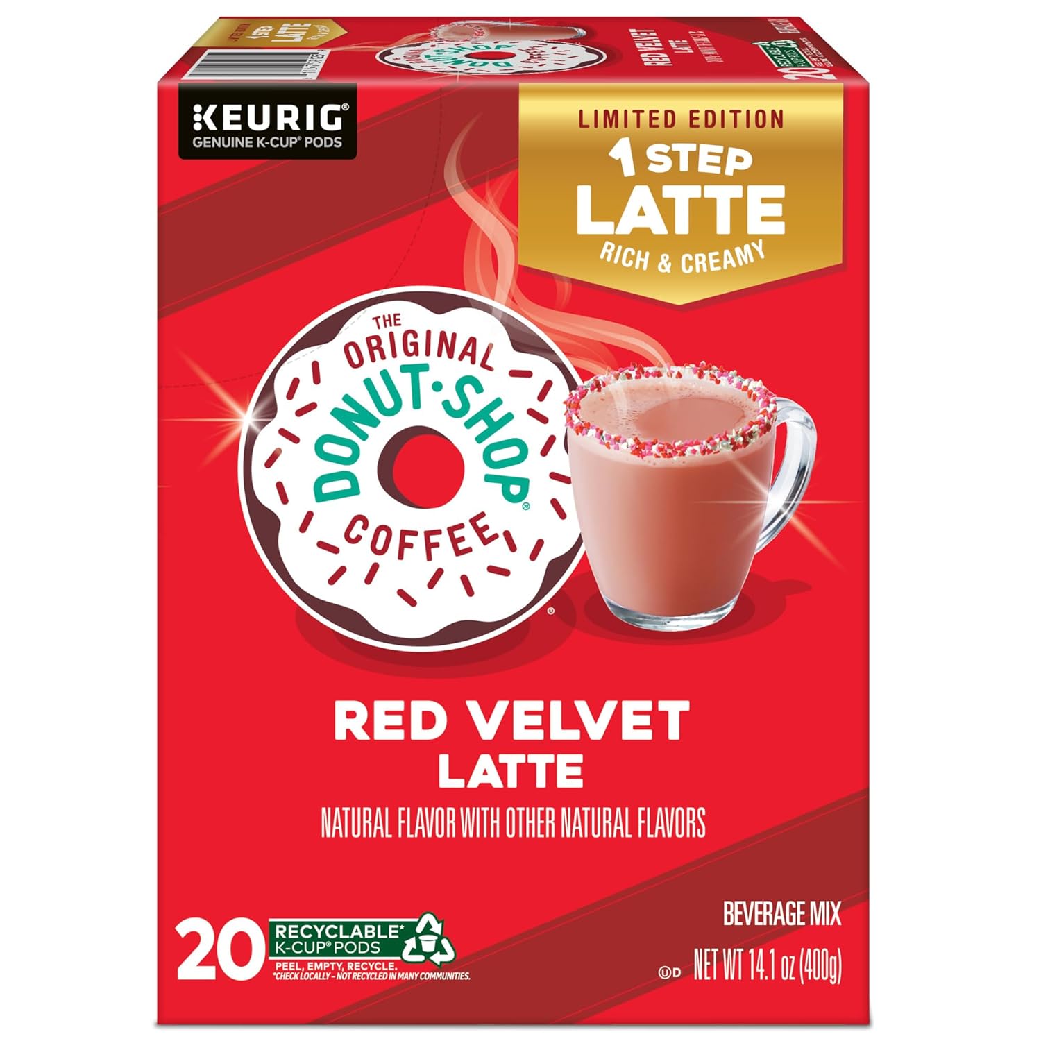 Original Donut Shop Red Velvet Latte K-Cup Pods - One-Step Brewing, 20 Count
