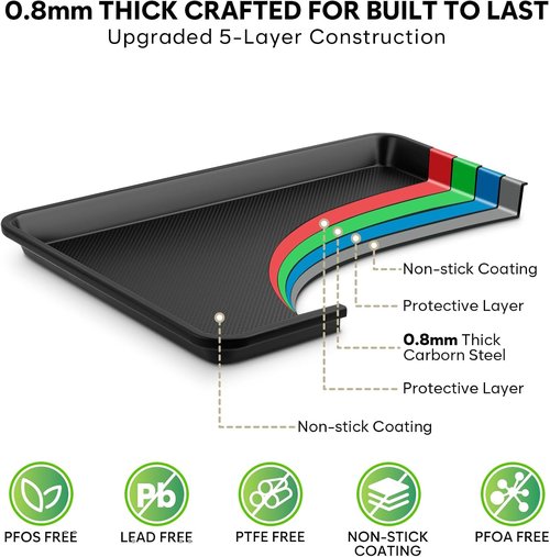 Half Sheet Pan with Cooling Rack - 17.3” x 13.1” Non-Stick Baking Sheets | Heavy Duty Cookie Trays