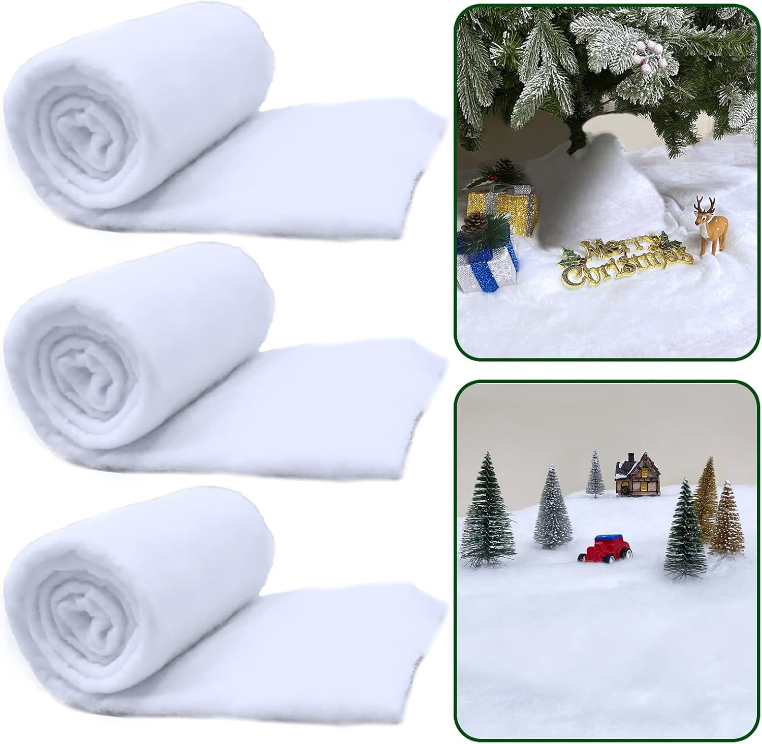 TURNMEON Christmas Snow Blanket Roll - 3 Pack of 10 Ft x 15 Inch Soft Artificial Snow for Holiday Decor